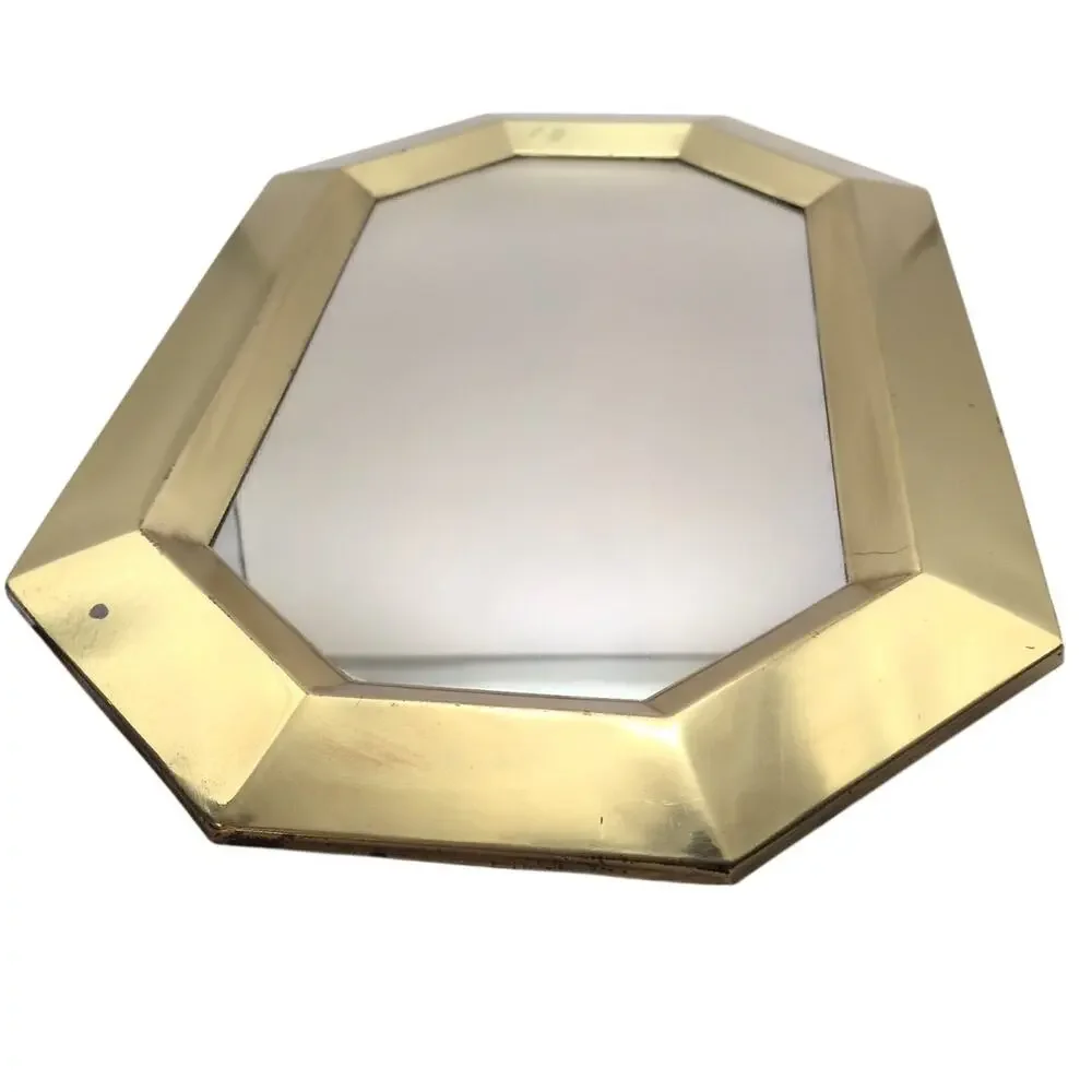 Vintage Beveled Brass Frame Octagonal Gold Vertical Wall Mirror 17.5in x 10.75in